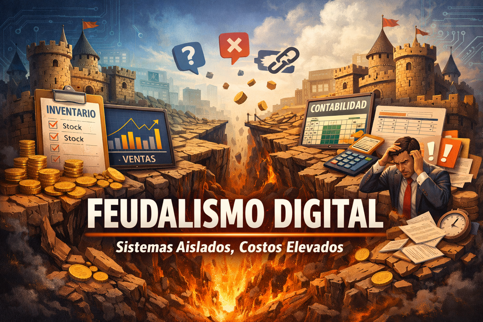 Imagen de portada: El feudalismo digital: por qué tus sistemas de inventario, contabilidad y operaciones en RD trabajan separados — y cómo eso te está costando dinero